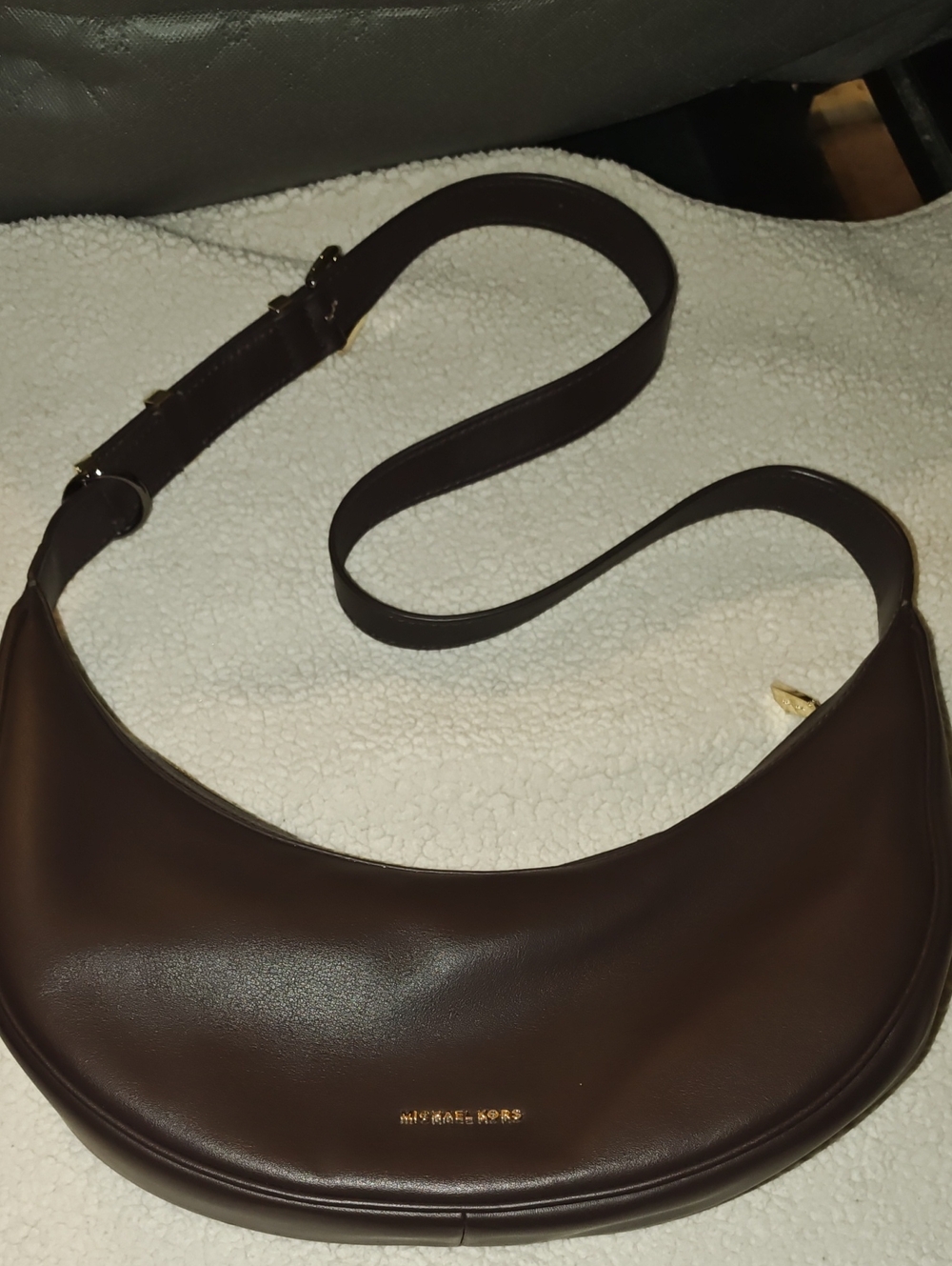 Michael Kors Dark Brown Crescent Shoulder Bag with Gold Hardware